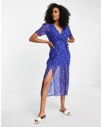 French Connection - Floral Check Print Midi Tea Dress - Lyst