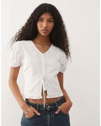 Reclaimed Vintage - Top With Puff Sleeves And Split Front - Lyst