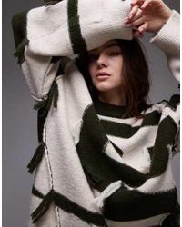 TOPSHOP - Pull oversize en maille effet patchwork avec pampilles - vert/écru - Lyst