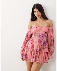 ASOS - Double Layer Off Shoulder Godet Mini Dress - Lyst