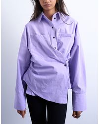 TOPSHOP - Asymmetric Placket Waisted Long Sleeve Cinched Shirt - Lyst