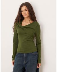 ASOS - Circular design collection - t-shirt manches longues à encolure torsadée - olive foncé - Lyst