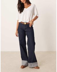 Jdy - Vanessa Mid Waist Wide Leg Turn Up Hem Jeans - Lyst
