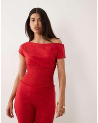 ASOS - Co-ord Broderie Shir Off Shoulder Top - Lyst