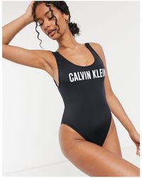 Calvin Klein – er Badeanzug mit U-Ausschnitt und Logo - Schwarz