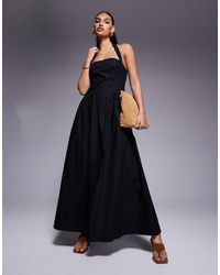 Kaiia - Exclusive Cotton Rich Poplin Square Neck Halter Maxi Dress - Lyst