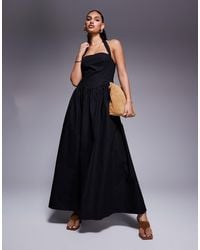 Kaiia - Exclusivité - - robe longue en popeline avec dos nu et encolure carrée - Lyst