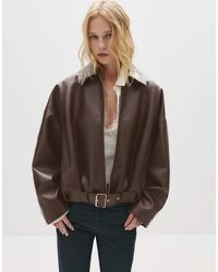 Pull&Bear - Giacca Bomber A Palloncino Effetto Pelle Color Cioccolato - Lyst