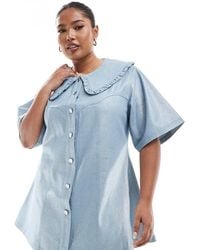 Renee Studio - Plus X Michelle Nayla Exclusive Oversized Ruffle Collar Detail Metallic Mini Denim Dress - Lyst