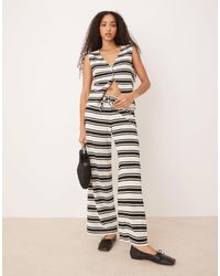 ASOS - Pantalon large d'ensemble en maille à rayures - noir et blanc - Lyst