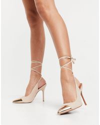ASOS Туфли На Высоком Каблуке С Завязкой На Щиколотке В Бежевом/цвете Розового Золота - Естественный