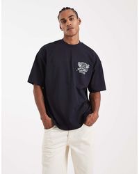 ASOS - Camiseta Azul Marino Extragrande Con Estampado Gráfico "Records" De Tejido Muy Grueso De Circular Design Collection - Lyst