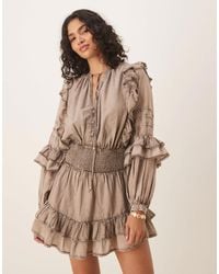 ASOS - Voile Mini Dress With Shirred Waist And Ruffle Hem - Lyst