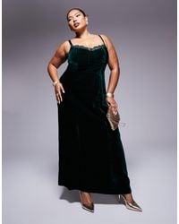 ASOS - Curve Velvet Corset Midi Dress With Lace Insert - Lyst