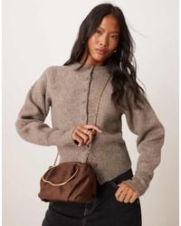 ASOS - Bolso De Mano Marrón De Antelina Con Asa Irregular De Metal Y Correa Bandolera Extraíble De - Lyst