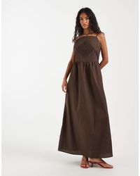 Object - Robe caraco mi-longue en popeline avec empiècement crocheté - chocolat - Lyst