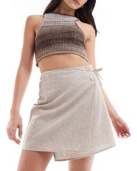 Monki - Linen Wrap Tie Detail Mini Skirt - Lyst