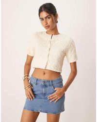 Mango - Texture Knitted Short Sleeve Cropped Cardigan - Lyst