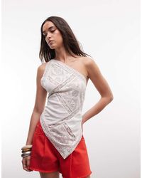 ASOS - Crinkle Lace Mix One Shoulder Asymmetric Top - Lyst