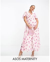ASOS - Asos Design Maternity Angel Cape Sleeve Pleated Hem Midi Dress - Lyst