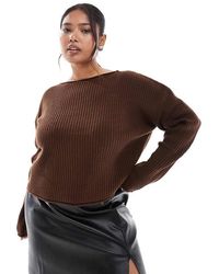 ASOS - Jersey Marrón De Corte Cuadrado Con Cuello Redondo Y Borde Vuelto De Canalé De Asos Design Curve - Lyst