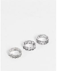 ASOS 3 Pack Band Ring Set With Chain And Greek Wave - Metallic