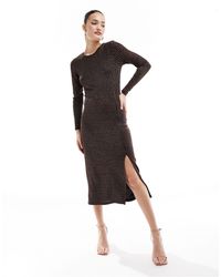 Pieces - Side Slit Shimmer Stripe Detail Midi Dress - Lyst