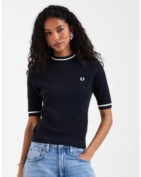 Fred Perry - Gebreide Top Met Textuur En Korte Mouwen - Lyst