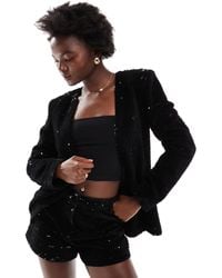 ASOS - Collarless Nipped Waist Velvet Sequin Blazer - Lyst