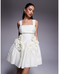 ASOS - Cotton Sateen Pleated Bust Cinched Waist Corsage Mini Dress - Lyst