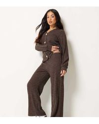 PixieGirl - Petite Ribbed Soft Touch Wide Leg Trousers - Lyst