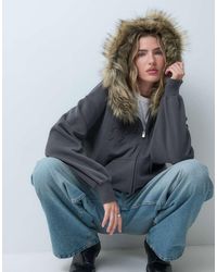 Hollister - Logo Graphic Zip Through Hoodie With Fur Trim - Lyst