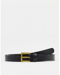 ASOS Smart Leather Skinny Belt With Gold Buckle - White