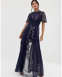 Amelia Rose Althea High Neck Lace Embroidered Maxi Dress Vestito da Sera Formale Donna