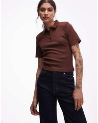 ASOS - Cotton Rib Polo Top With Shoulder Pads - Lyst