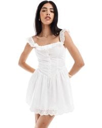 Bershka - Laser Cut Frill Detail Volume Mini Dress - Lyst