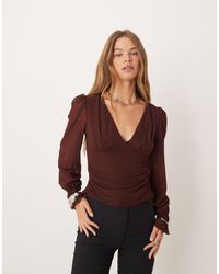 ASOS - Semi Sheer Long Sleeve V-neck Top - Lyst