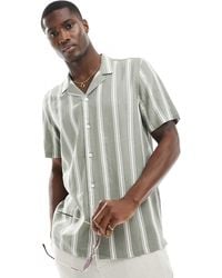 New Look - Short Sleeved Striped Linen Blend Shirt - Lyst