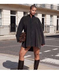 ASOS - Asos Design Curve Oversized Cord Shirt Mini Dress - Lyst