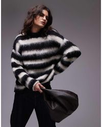 TOPSHOP - Pluizig Gebreide Oversized Trui Met Strepen - Lyst