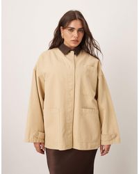 ARRANGE - Curve – barn-hemdjacke aus canvas on camel mit oversize-passform und cordkragen - Lyst