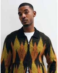AllSaints - Jiro Zip Through Argyle Knit Cardigan - Lyst