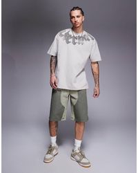 Liquor N Poker - Pantalones Cortos Caquis Holgados De Estilo Carpintero De -Verde - Lyst