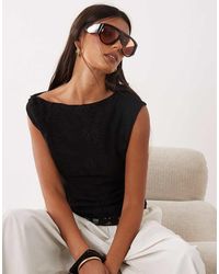 Mango - Knitted Asymmetric Top With Lace Trim - Lyst