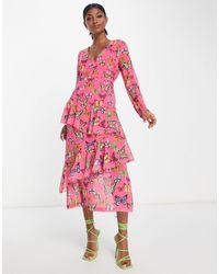 Never Fully Dressed - Robe longueur mollet à volants - rose - Lyst