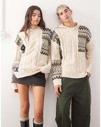 Collusion - Unisex – gestrickter kapuzenpullover mit zopfmuster und geteiltem norwegermuster - Lyst