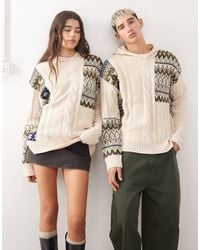 Collusion - Unisex Spliced Fairisle Cable Knit Hoodie - Lyst