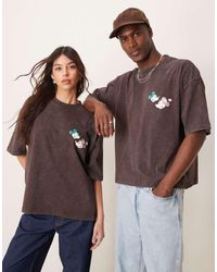 ASOS - Camiseta Marrón Lavado De Corte Cuadrado Extragrande Con Estampado De Mickey Mouse Y Minnie Mouse De Disney De - Lyst