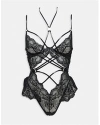 Ann Summers - Affectionate Ouvert Lace And Strapping Detail Teddy Bodysuit - Lyst