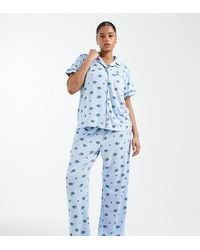Loungeable - Curve Super Soft Jersey Revere Top And Wide Leg Pyjama Set - Lyst